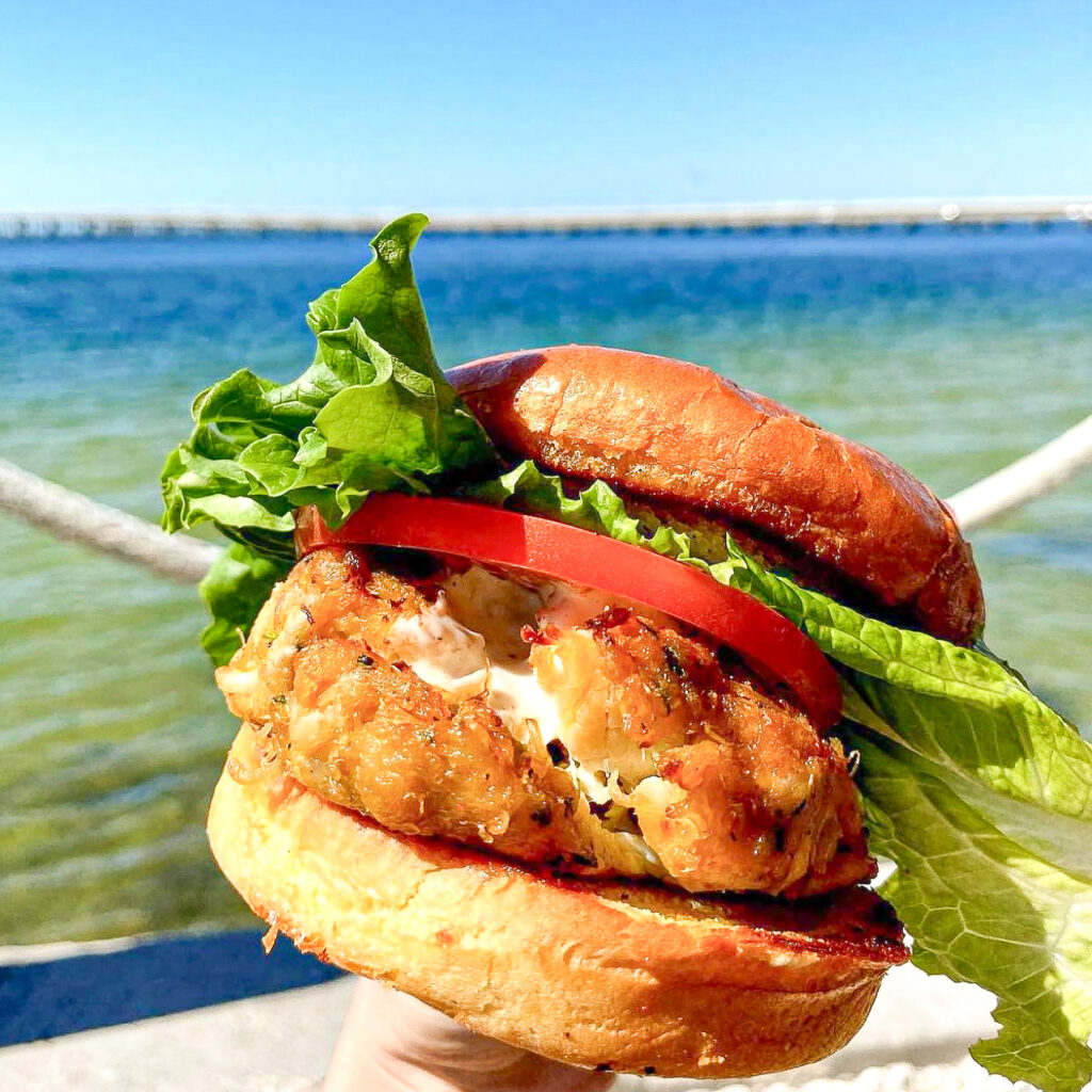 The juicy and colorful grouper burger at Salt Shack